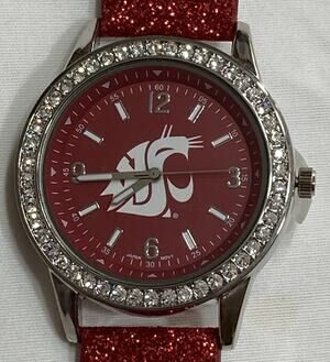 Washington State Cougars Ladies Crystals Watch, Glitter Band, NCAA
